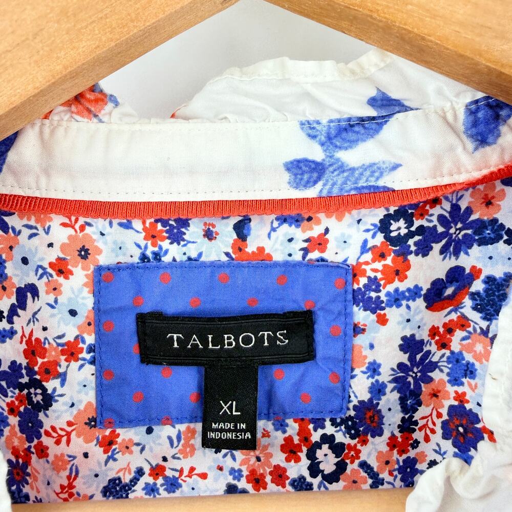 Talbots Floral Button Down Shirt White Blue Red XL Coastal Americana - Picture 3 of 6